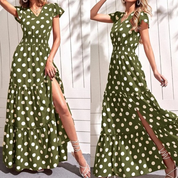 Boho polka dot split thigh maxi dress - Picture 10 of 13
